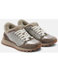 Brunello Cucinelli - Monili Shearling-Trimmed Leather Sneakers - Lyst