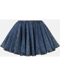 Alaïa - Pleated Denim Miniskirt - Lyst