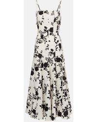 Self-Portrait - Robe Midi En Coton Et Lin A Fleurs - Lyst