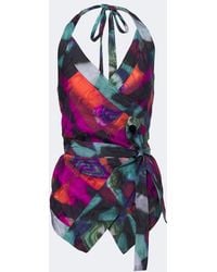 Dries Van Noten - Printed Moire Wrap Top - Lyst