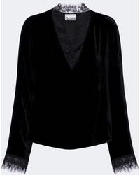 Ganni - Lace-Trimmed Velvet Top - Lyst