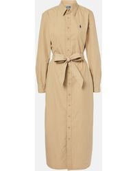 Polo Ralph Lauren - Belted Cotton Midi Dress - Lyst