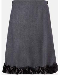 Prada - Satin-Trimmed Wool Midi Skirt - Lyst