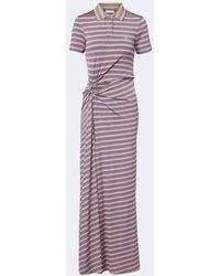 Rabanne - Cutout Gathered Striped Crepe Maxi Dress - Lyst