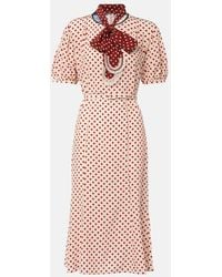 Prada - Scarf-Detail Polka-Dot Silk Midi Dress - Lyst