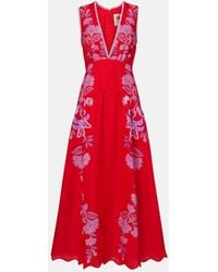 FARM Rio - Porcelain Garden Floral Linen Midi Dress - Lyst