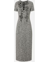 Oscar de la Renta - Floral-Applique Cotton-Blend Tweed Midi Dress - Lyst