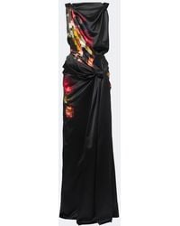 Dries Van Noten - Draped Printed Silk Satin Gown - Lyst