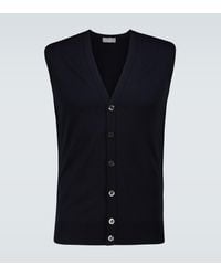John Smedley Stavely Knitted Wool Vest - Blue