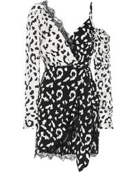 Self-Portrait Bedrucktes Minikleid mit Spitze - Schwarz