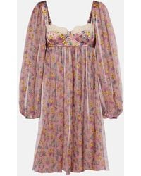 Dolce & Gabbana - Floral Lace-Trimmed Silk And Cotton-Blend Chiffon Minidress - Lyst