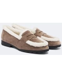 Veronica Beard - Shearling-Lined Suede Penny Loafers - Lyst
