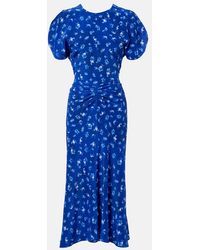 Victoria Beckham - Bela Floral Gathered Silk Midi Dress - Lyst