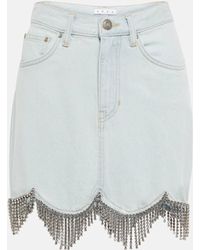 Area - Crystal-embellished Denim Miniskirt - Lyst