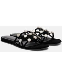 The Attico - Grid Embellished Suede Flat Sandals - Lyst