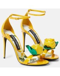 Dolce & Gabbana - Sandales En Cuir Verni A Fleurs - Lyst