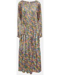 Plan C - Floral Pleated Midi Dress - Lyst