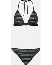 Balmain - Logo Striped Triangle Bikini - Lyst