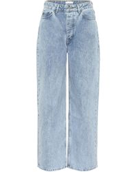 mid blue slim wide leg jeans
