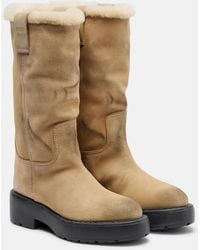 Miu Miu - Stiefel Aus Veloursleder Mit Shearling - Lyst