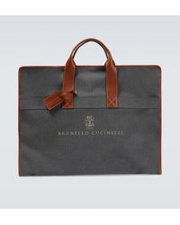 Brunello Cucinelli - Borsa porta abiti in canvas con pelle - Lyst