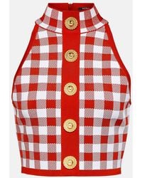 Balmain - Top Corto 5-Button A Quadri - Lyst