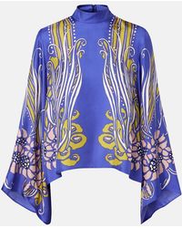 La DoubleJ - Make An Exit Printed Silk Satin Blouse - Lyst