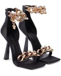 Versace Embellished Satin Sandals - Black