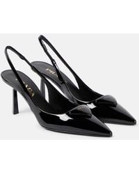 Prada - Logo Patent Leather Slingback Pumps - Lyst