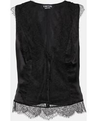 Tom Ford - Lace-Trimmed Silk-Blend Satin Top - Lyst