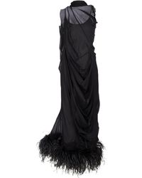 Maison Margiela Feather-trimmed Stretch-silk Gown - Black