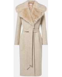 Valentino - Faux Fur-Trimmed Virgin Wool Wrap Coat - Lyst