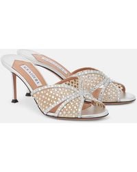 Aquazzura - Crystal Lover 75 Leather-Trimmed Mules - Lyst