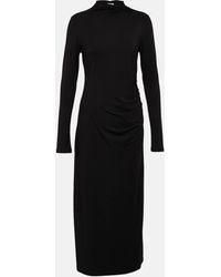 Vince - Ruched High-neck Jersey Midi Dress - Lyst