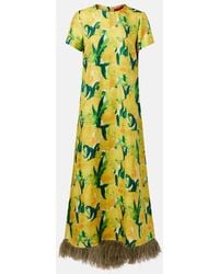 La DoubleJ - Swing Feather-Trimmed Silk Maxi Dress - Lyst