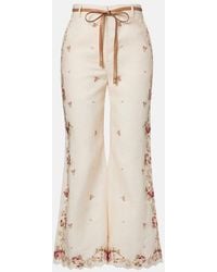 Zimmermann - Patience Floral Linen Flared Pants - Lyst