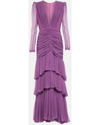 Costarellos - Mila Ruched Tiered Silk Chiffon Gown - Lyst