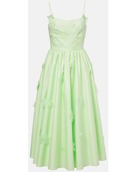 Self-Portrait - Floral-Applique Cotton Poplin Midi Dress - Lyst