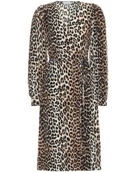 Ganni - Silk Blend Wrap Dress In Leopard - Lyst