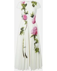 Oscar de la Renta - Floral Cotton-Blend Poplin Midi Dress - Lyst
