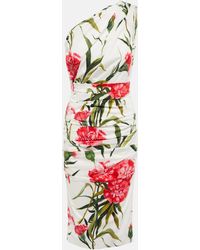 Dolce & Gabbana - Floral One-shoulder Cotton-blend Midi Dress - Lyst