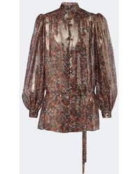 Valentino - Floral Silk-Blend Lame Blouse - Lyst
