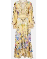 CAMILLA - Embellished Floral Silk Crepe Maxi Dress - Lyst