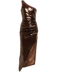 David Koma One-shoulder Sequined Midi Dress - Brown