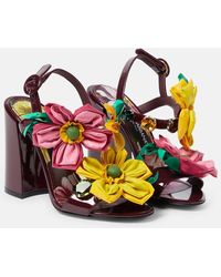 Dolce & Gabbana - Floral-applique Patent Leather Sandals - Lyst
