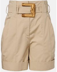 Balmain - Shorts De Gabardina De Algodon Con Cinturon - Lyst