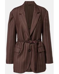 Brunello Cucinelli - Belted Pinstriped Virgin Wool Blazer - Lyst