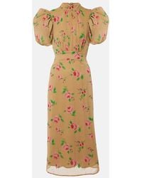 ROTATE BIRGER CHRISTENSEN - Noon Floral Puff-Sleeve Midi Dress - Lyst