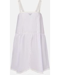 Prada - Minikleid Aus Baumwolle Und Leinen Mit Spitze - Lyst