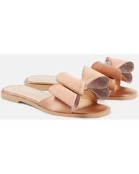 Mach & Mach - Pantoletten Le Cadeau Double Bow Aus Satin - Lyst